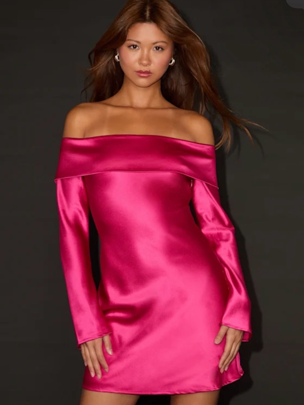 Lulus Satin One-Shoulder Mini Dress in Pink Berry
